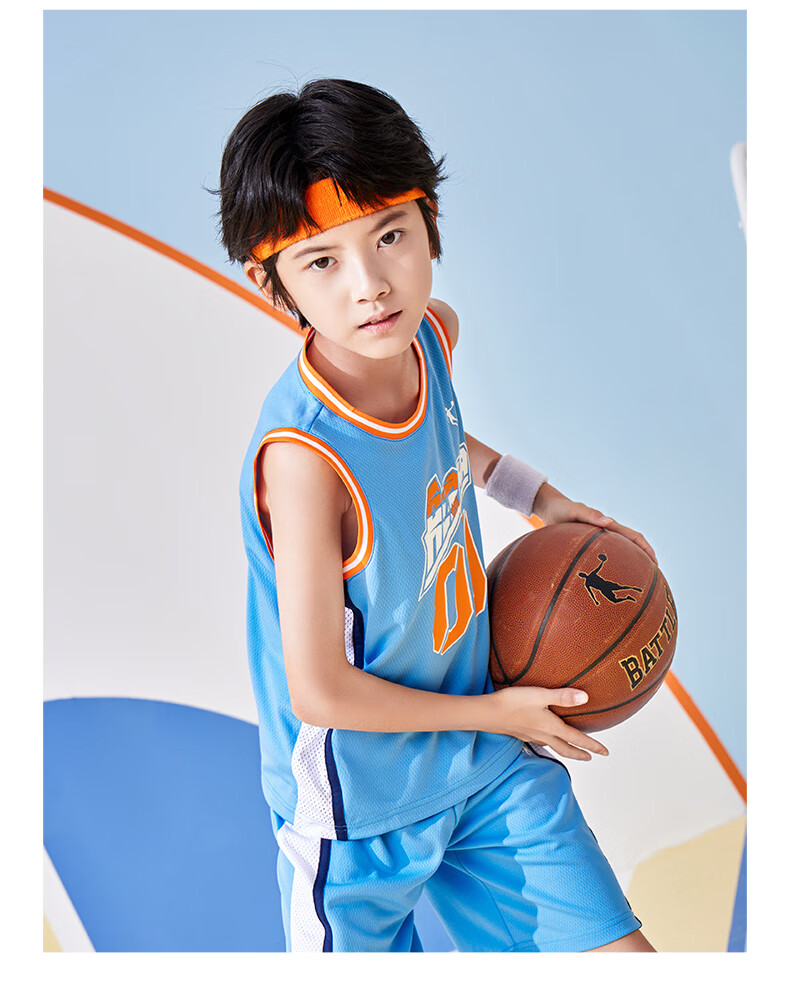 QIAODAN Boys' Basketball Set, Children's Full Size Summer Sports Two-Piece Set, Kids Training Uniform, Dawn Purple/Dawn Purple, Size 175 7