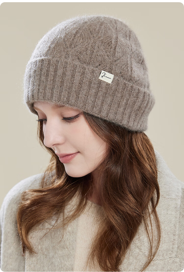 JIUMU Cashmere Warm Knit Hat, Autumn And Winter Woolen Cap, Cold Hat, Winter Hat, Outdoor Ear Protection Cold Cap for Women in Winter 18