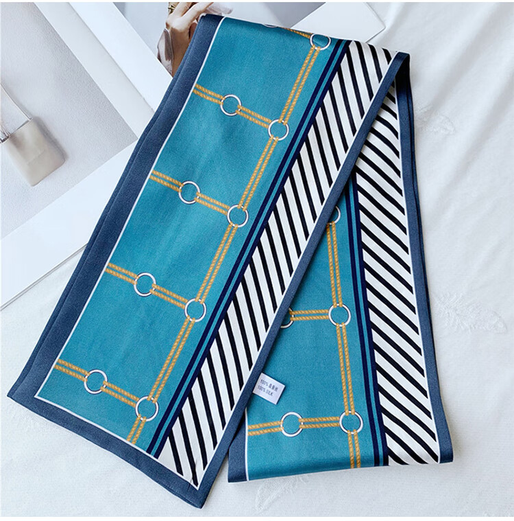 GLO-STORY Silk Scarf for Women, Mulberry Silk Versatile Double-Layer Fine Silk Narrow Small Scarf Long Flowing Ribbon Qixi Gift Box Set 23