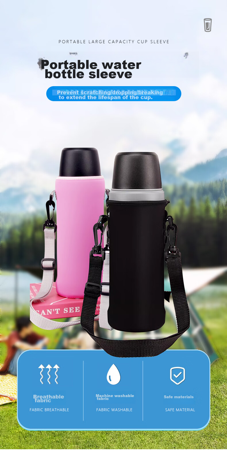 Xingyuelan Insulated Cup Cover, Strap Style Anti-Collision Water Bottle Protective Case Portable Cup Storage Pouch Bag Black Large Size 1