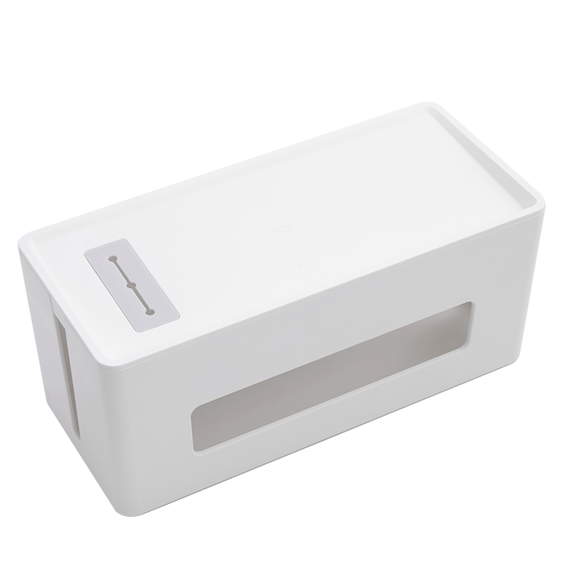 Deli Socket Storage Box, Desktop Power Strip Organizer, Multi-Outlet Large Capacity Safe Hidden Design, Snow White, 8921