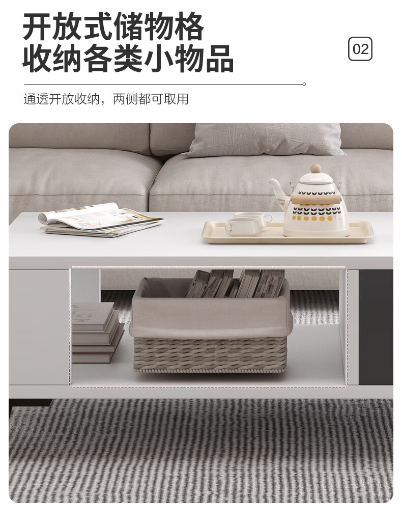 Yameile Coffee Table for Living Room, Modern And Simple Design, Suitable for Small Apartments, Double-Layer with Drawers, Thickened Solid Wood Core, Tea Table 4