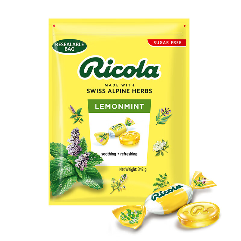 利口乐（Ricola）【IU代言】量贩装分享零食柠檬薄荷味无糖呵护润嗓润喉糖342g