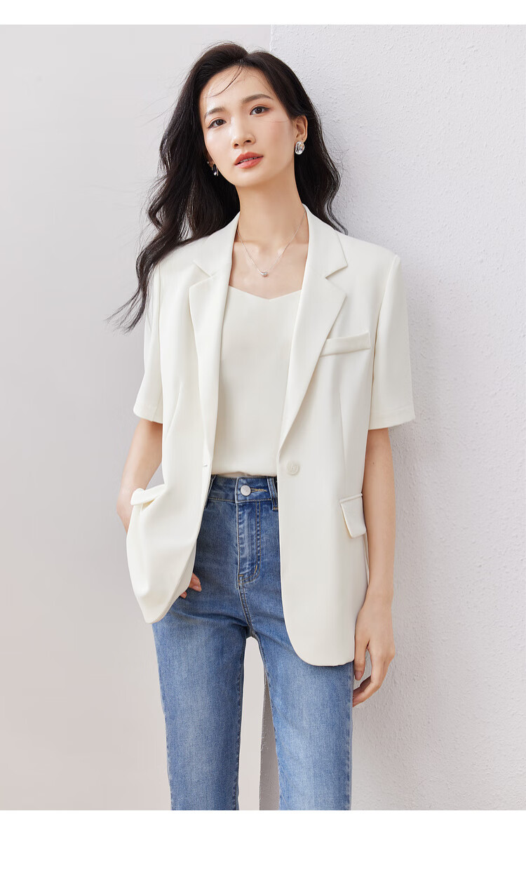 Sentubila Three-Dimensional Draping Summer Casual Short-Sleeve Blazer for Women, Elegant Office Suit Jacket, Black, S 16