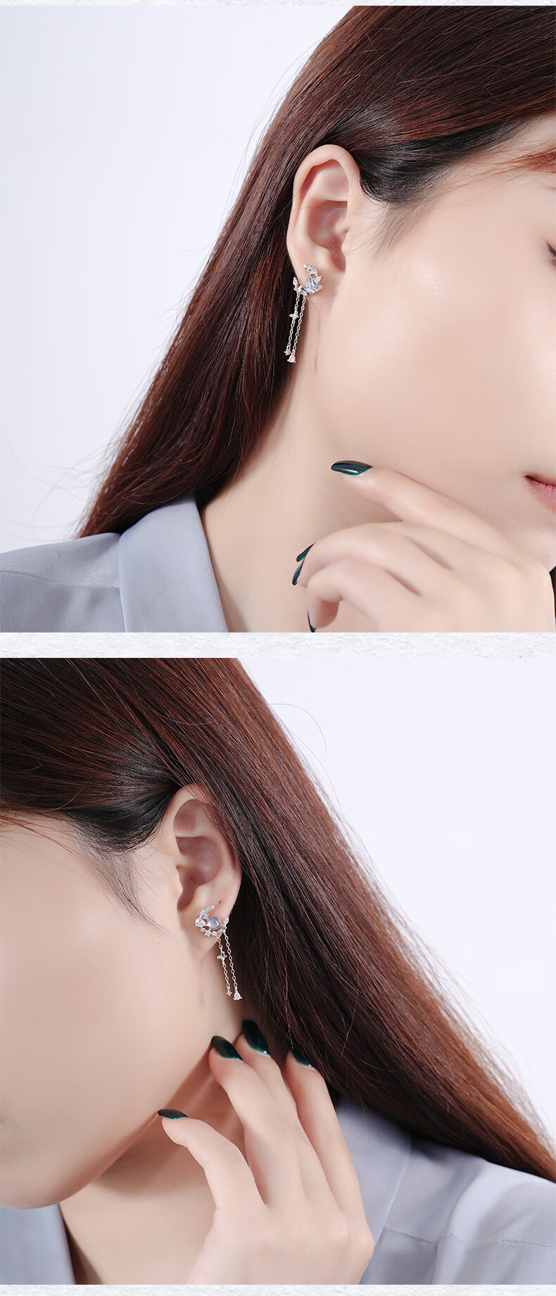 Dijing 925 Silver Earrings for Women without Ear Holes, Bone Stud Earrings, Clip-On Tassel Earrings, No Ear Holes Required, No Piercing Needed 7
