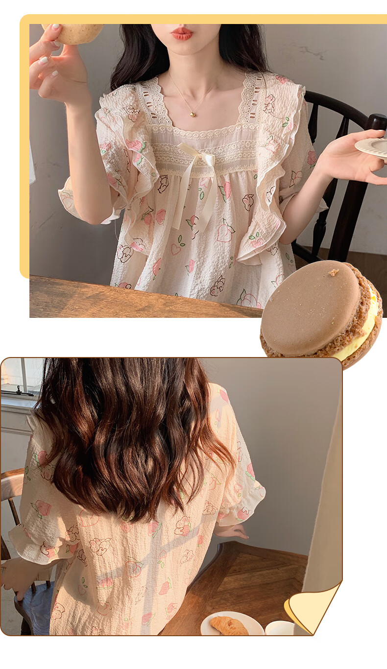 Langsha Princess-Style Nightgown for Women, Summer Sweet Sleepwear, Elegant Ins Style Loose Thin Loungewear 5
