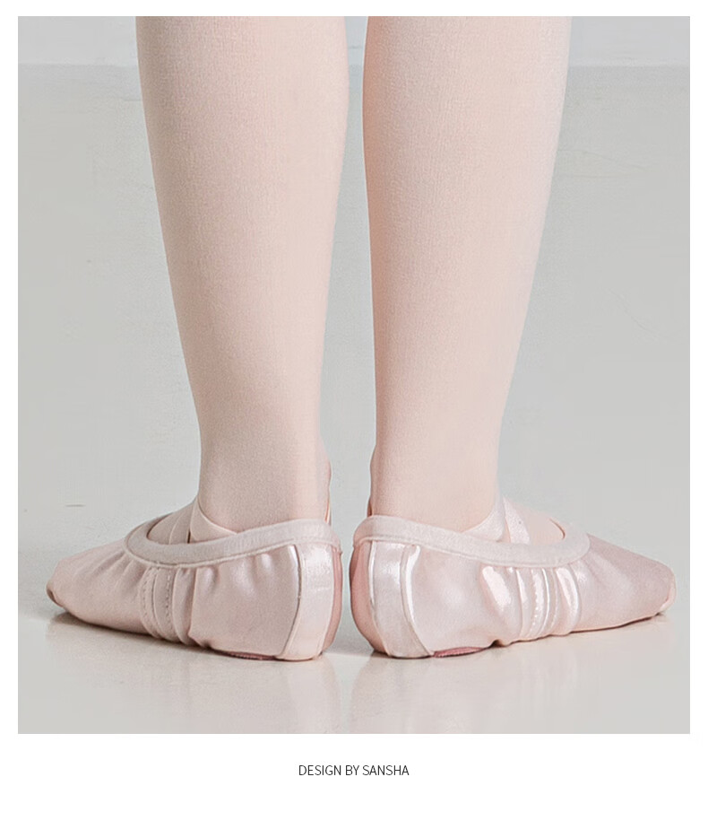 Sansha Children's Dance Practice Shoes, Elastic Satin Ballet Flats, Two-Piece Sole Cat Paw Shoes, English Satin, Size 32 6