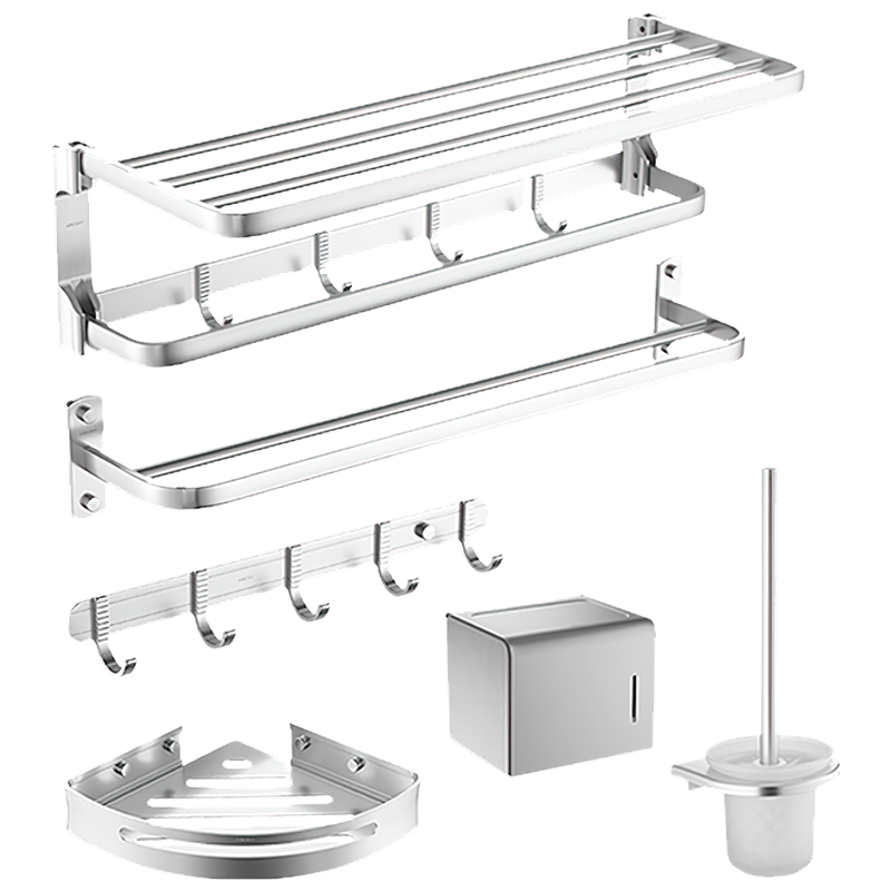 HEGII Accessory Set, Bathroom Storage Rack Towel Rack Bathroom Accessory Set Space Aluminum Six-Piece Set HMP915K06