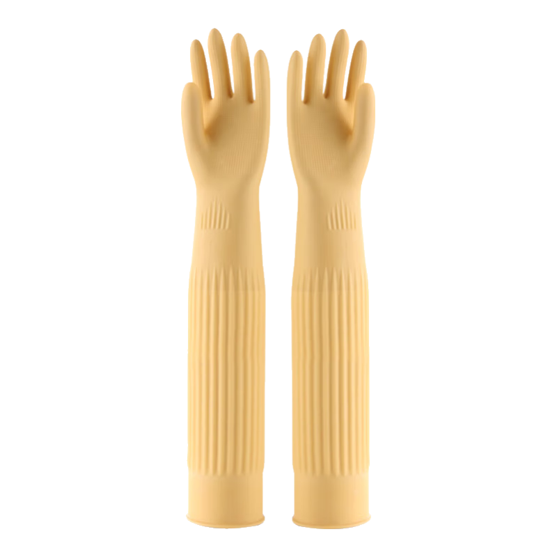 Dongfanghong 55CM Rubber Gloves, Extended Sleeves, Waterproof, Durable, for Kitchen Cleaning And Laundry, Thickened, Oil-Resistant, 1 Pair (Yellow), Size L