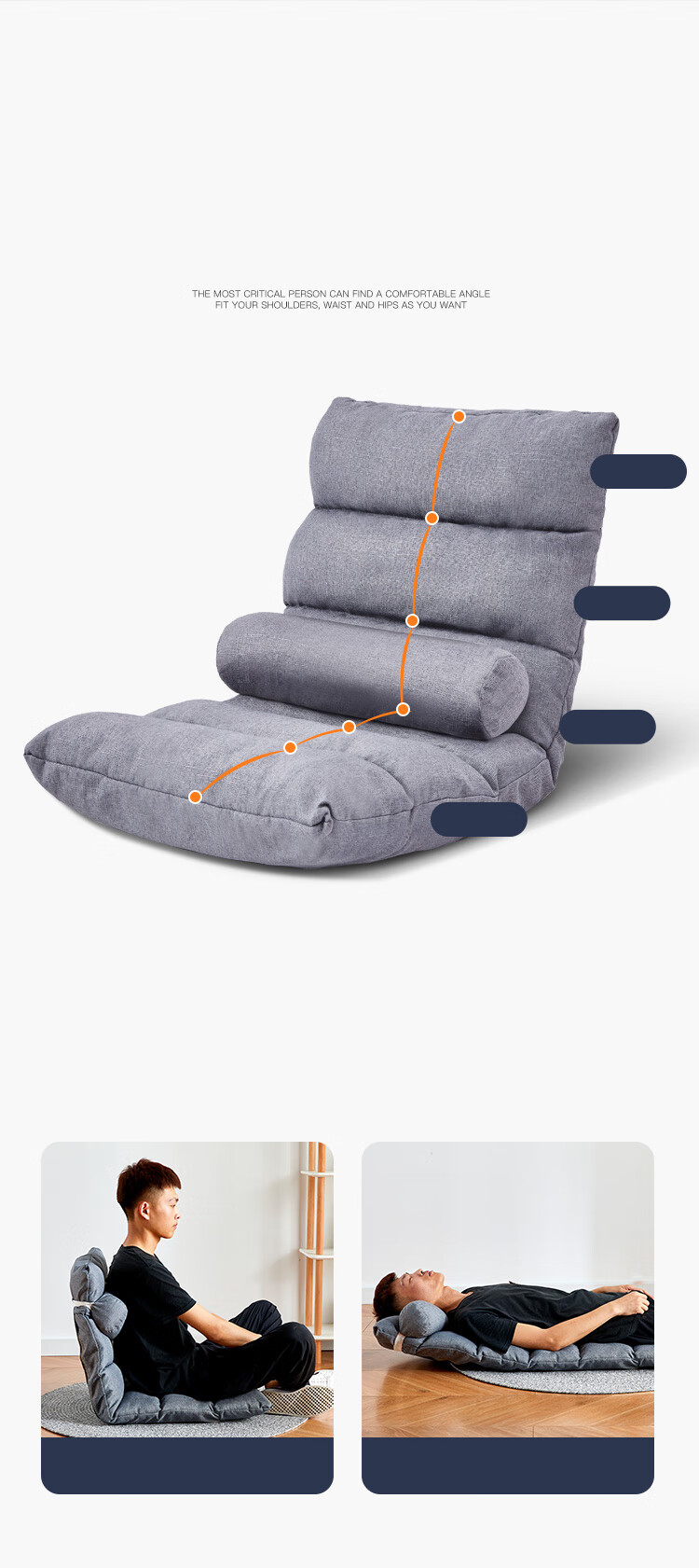 Yupin Lazy Sofa Bed, Backrest for Balcony, Small Apartment Bay Window Chair, Single Tatami Sofa Chair, LZ006 Gray 11