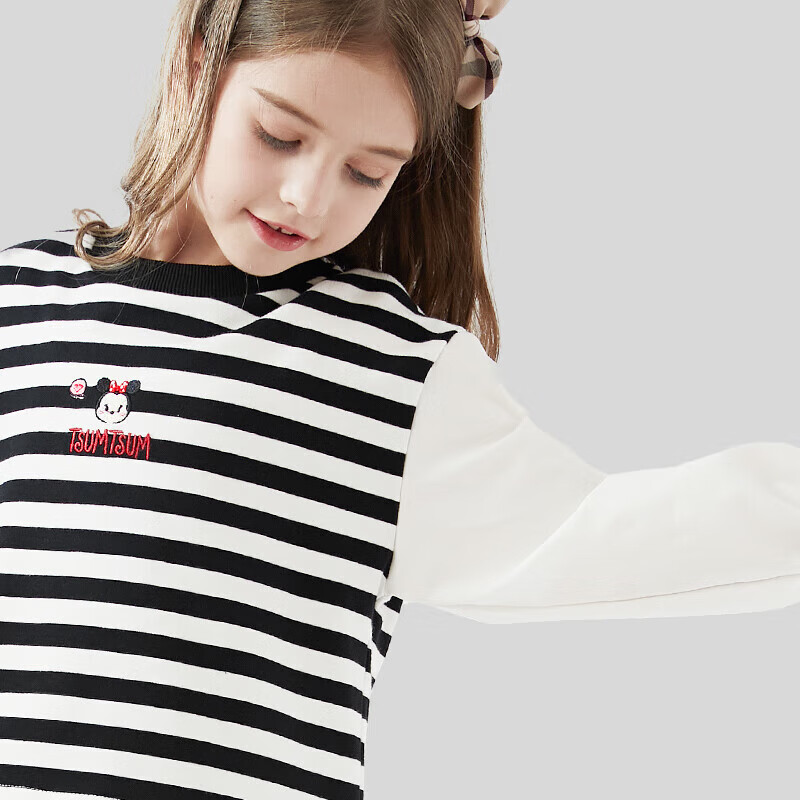 Disney Girls' Sweatshirt Spring And Autumn Children's Long-Sleeve Shirt Casual Top for Older Kids Z233037 Red And White 120cm