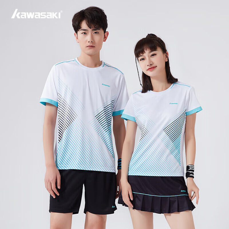 KAWASAKI Badminton Outfit Set Summer Style Sports Quick-Dry Short-Sleeve T-Shirt Training Team Uniform A1806 Men's White And Black XL