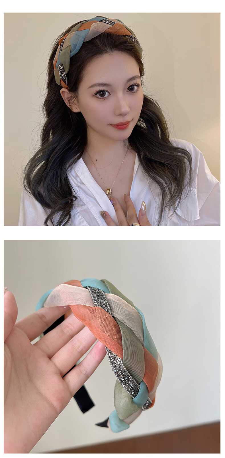 Xiangwan Headband, Vintage Blue And Orange, High Crown Hair Band for Women, Elegant Hairpin, High-End Versatile Headband, Hair Accessory for Going Out 5