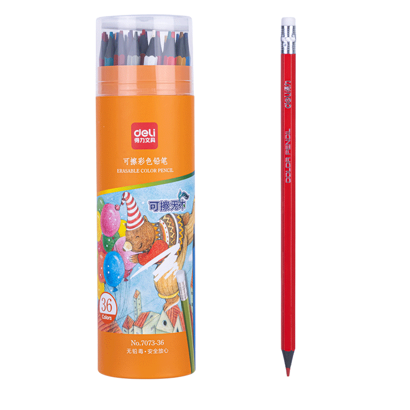 Deli [Back to School Stationery] 36-Color Hexagonal Barrel Erasable Colored Pencils, Oil-Based Student Drawing Coloring Pens for Girls And Children, Homework Sketching Doodling School Supplies