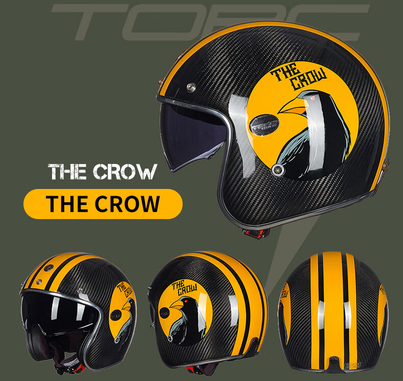 TORC Retro Helmet T587 Carbon Fiber 3/4 Helmet Motorcycle Helmet for Men And Women All Seasons Transparent Carbon Fiber XL 7