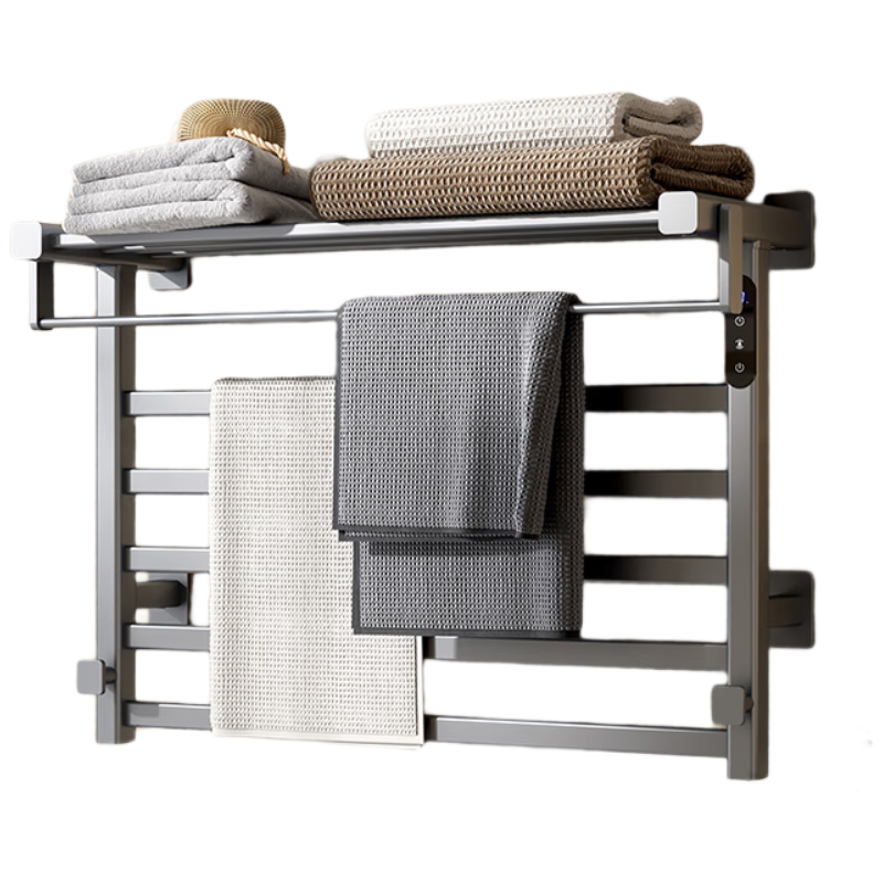 JD Original Warm Cloud Wide No-Drill Electric Towel Rack Bathroom Storage Shelf Carbon Fiber Drying Space Gray Right