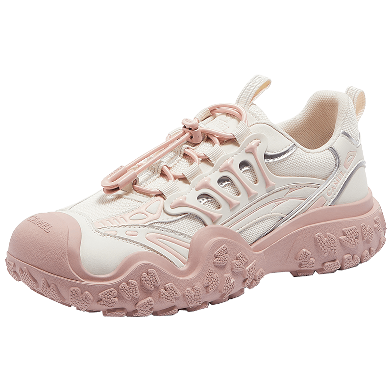CAMEL [Wang Junkai's Choice] Women's Hiking Shoes, Mechanical Outdoor Ugly-Cute Shoes, L25M202007, Beige/silver/pink, Size 36