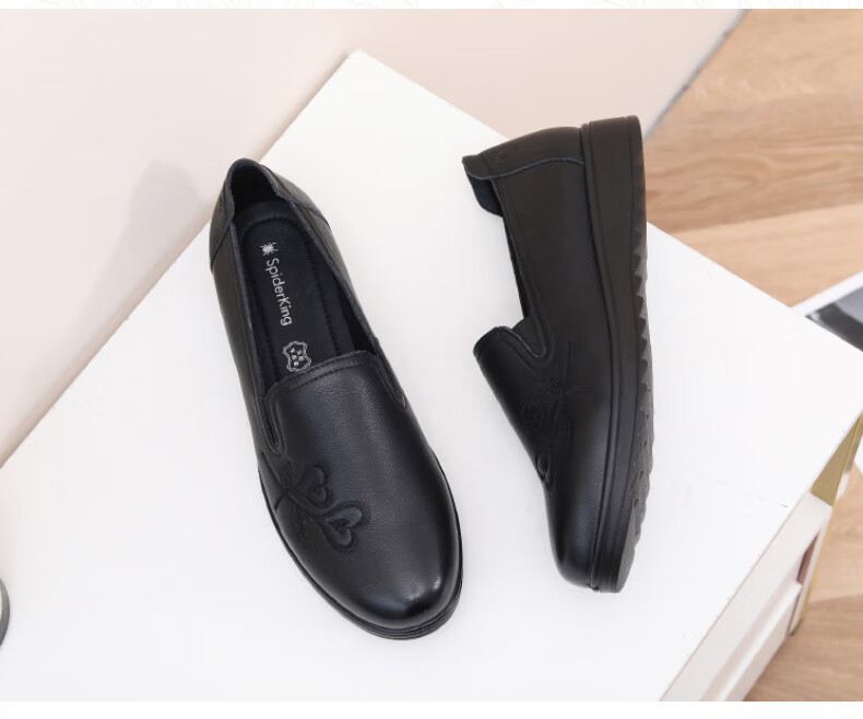 SPIDER KING Women's Shoes Middle-aged and Elderly Mom Shoes Flat Casual Soft Sole Single Shoes Fashion Small Leather Shoes 09255 Black 35 11