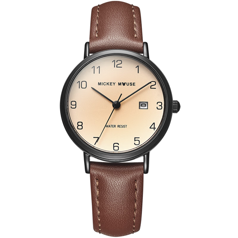 Disney Women's Watch, Simple And Elegant Ins Style with Date Display, Waterproof Vintage Brown Dial, Suitable for Middle School Students And Ladies' Exams