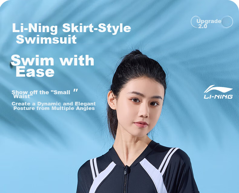 Li-Ning One-Piece Swimsuit for Women, Dress Style, Body-Shaping, Waist-Cinching, Fashionable, Casual, High-Elasticity, Breathable, Hot Spring Resort Swimwear, 507 Black And White, XL 1