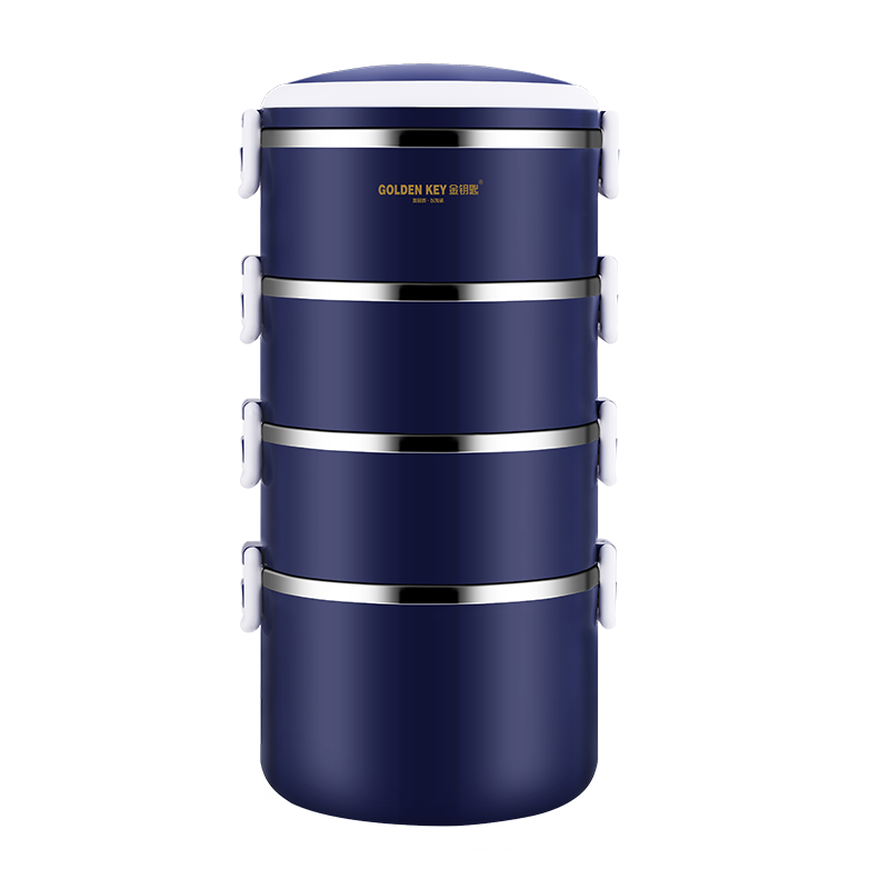 Jinyaoshi 304 Stainless Steel Four-Layer Insulated Food Container, Multi-Layer Combination Lunch Box, 3.1L, Noble Blue GK-3100BD