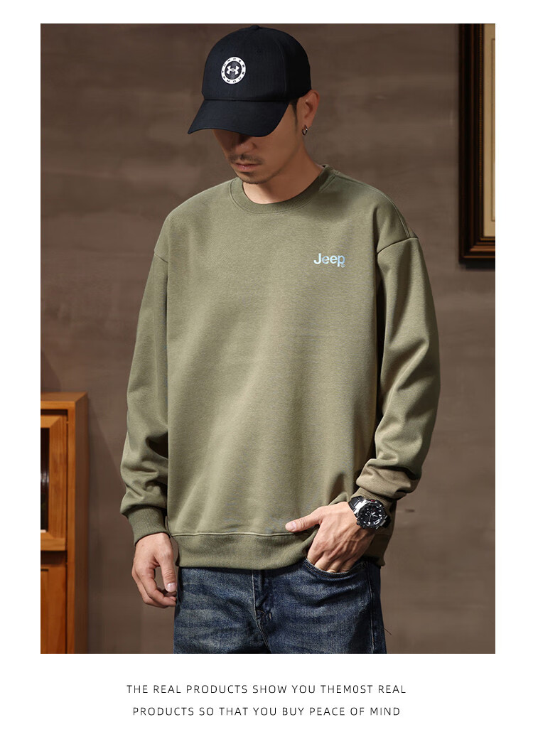 JEEP Men's Sweatshirt, New Spring And Autumn 2026 Style, Trendy Round Neck, Loose Long-Sleeve Casual Sportswear Top for Men, Fashionable 18