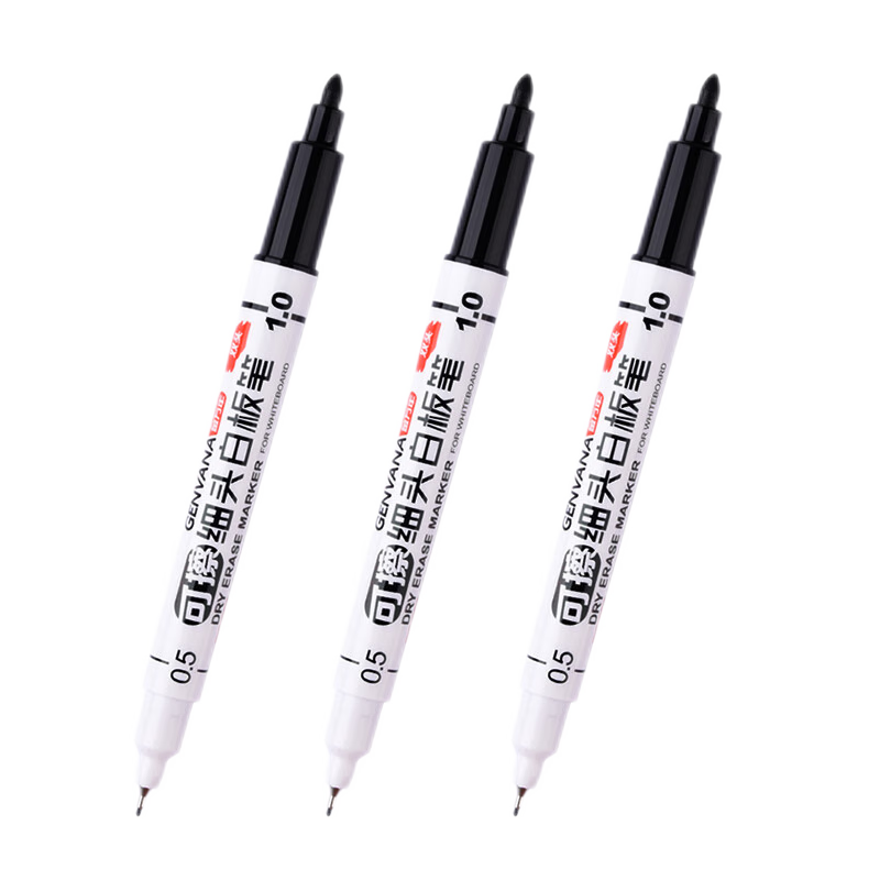 Genvana, 12 Black 1.0-0.5mm Double-Ended Ultra-Fine Whiteboard Markers, Erasable Fine Tip, for Office, Teaching, Meetings, Whiteboard Pens, Extra Fine Control Tip, Draft-Specific Fine Tip G-0639