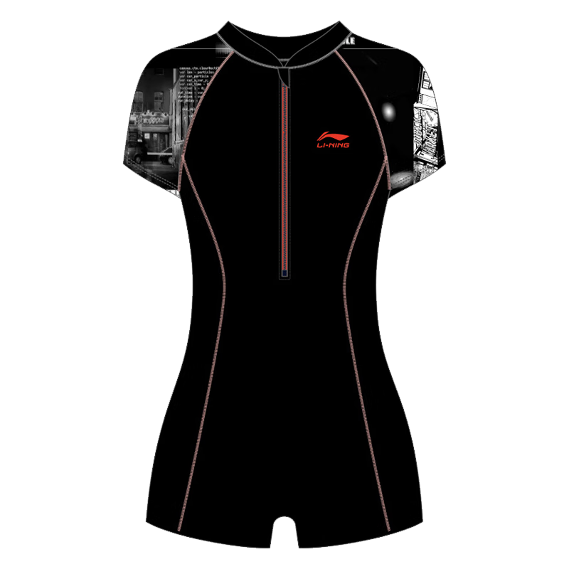 LI-NING Women's Professional One-Piece Swimwear, Square Leg, Tummy Control, Slim Fit, High Elasticity, Spa Resort Swimsuit 062 Black Floral 3XL
