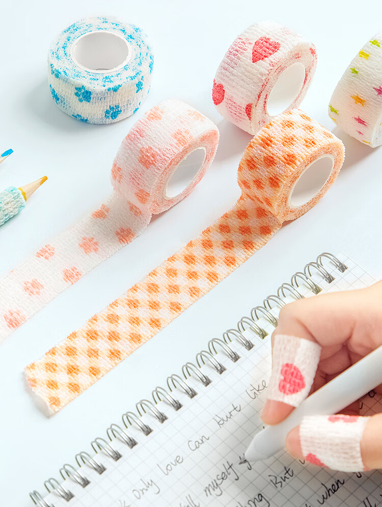 Sannianerban Student Writing Finger Protector Band, Easy-To Elastic Self-Adhesive Joint Protection Sleeve, Anti-Abrasive Writing Grip, Sports Finger Fixation Band, Complete Set - 8 Pieces 1