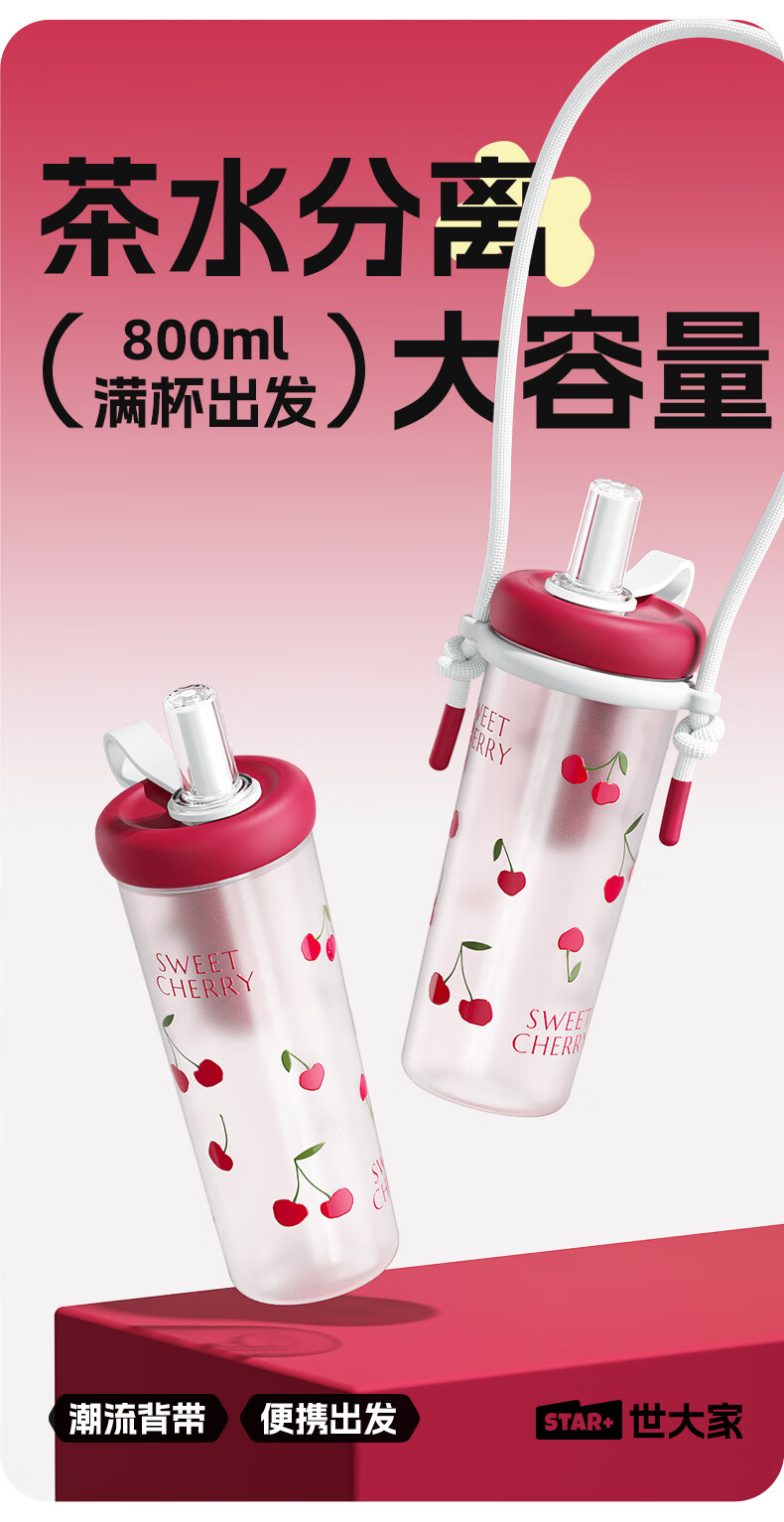 Shidajia Water Bottle for Women, Summer Tea Infuser Large Capacity Straw Cup, Stylish Portable Sports Water Bottle, High Temperature Resistant Plastic Cup 2