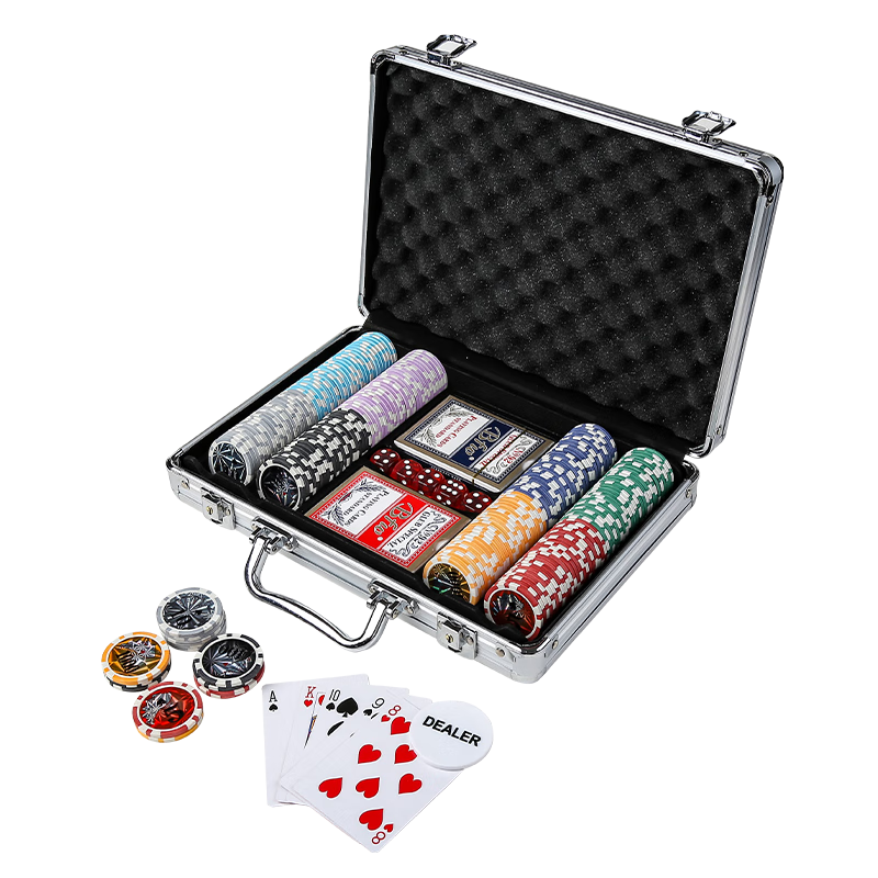 Miaoji Poker Chips, Texas Hold'em Chips, Wheat Spike Poker Chips, Mahjong Tokens, 200 Pieces in Aluminum Box + 2 Decks of Playing Cards MJ8328