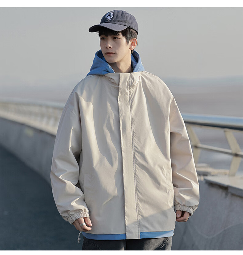 Foss Phil Men's Two-Piece Jacket, Spring And Autumn Trendy Casual Loose Baseball Clothing, Style 2362, Khaki, Size M 11