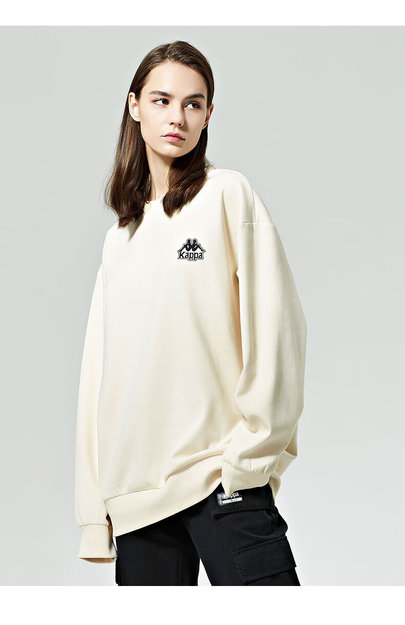 Kappa Pullover Hoodie for Couples, Loose-Fitting Sports Sweatshirt, Casual Round Neck Jacket K0CZ2WT93V Romantic White M 6