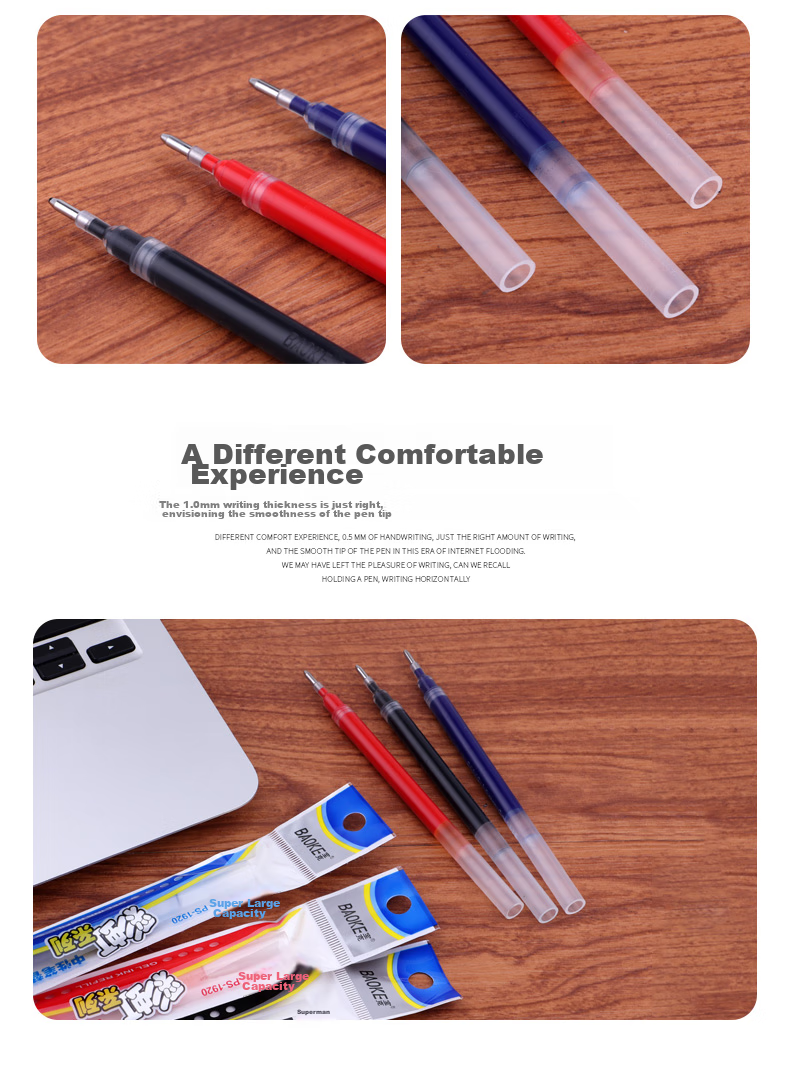 BAOKE PS1920 1.0mm Large Capacity Gel Pen Refills Bullet Tip Water-Based Pen Signature Pen Refills Blue 12 Pieces/Box 11