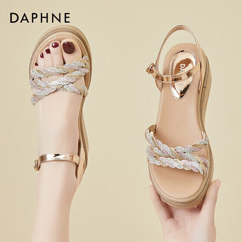 DAPHNE Thick-Soled High Heel Sandals for Women, Fashionable Comfortable Versatile Wedge Flat Platform Women's Shoes 4622303003 Gold 35