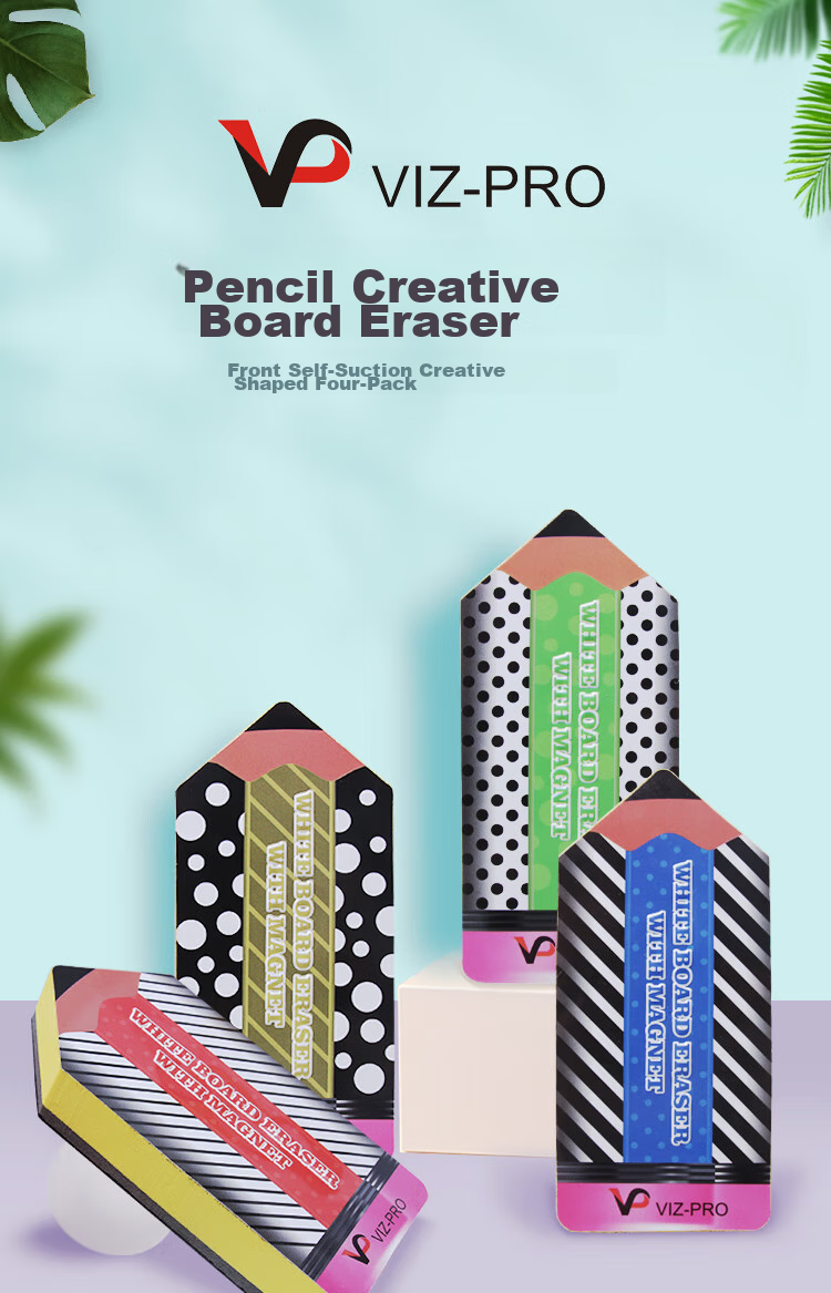 AUCS Pencil Cartoon Whiteboard Eraser Magnetic Chalk Eraser Set, Children's Home Student Cute Personal Board Eraser Whiteboard Pen Erasable Eraser Office Stationery, 4-Piece Set 2