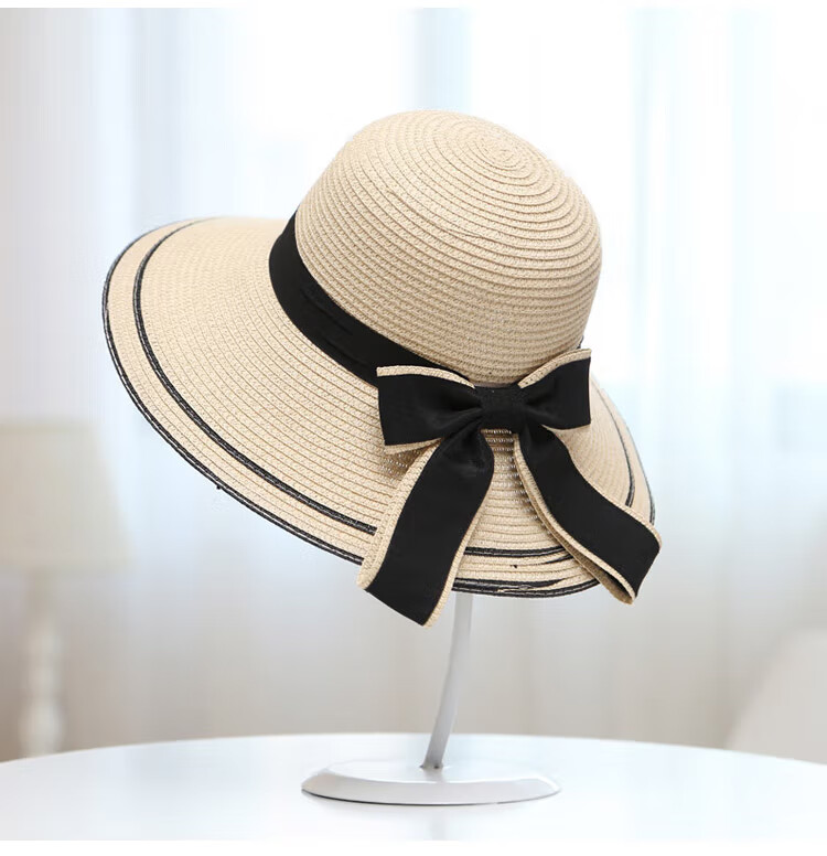 GLO-STORY Women's Sun Hat, Straw Hat for Outdoor Travel, UV Protection, Wide Brim Beach Hat with Bow, WMZ824169 19