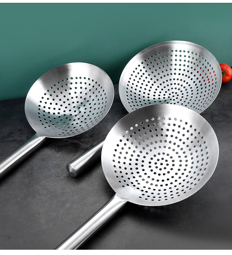 Quanshi Stainless Steel Strainer, Kitchen Oil Drum Skimmer, Ladle Scoop, Round Hole Slotted Spoon, Strainer Ladle, Blanched Water Filter, 26cm 10