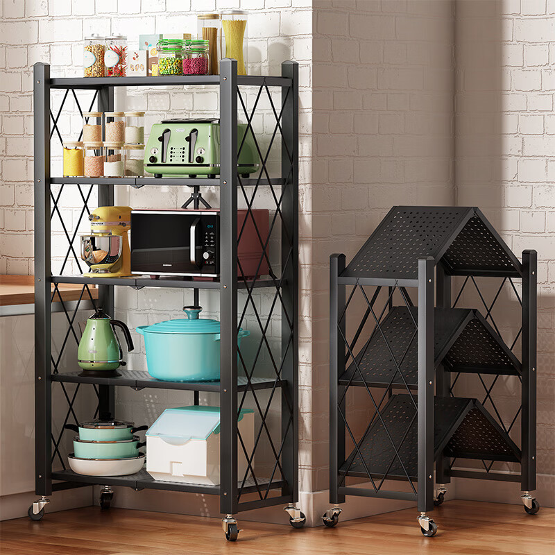 Anerya Kitchen Storage Rack, Floor-Standing Movable No-Installation Microwave Oven Organizer Shelf, Storage Rack, 5-Tier Thickened Versio
