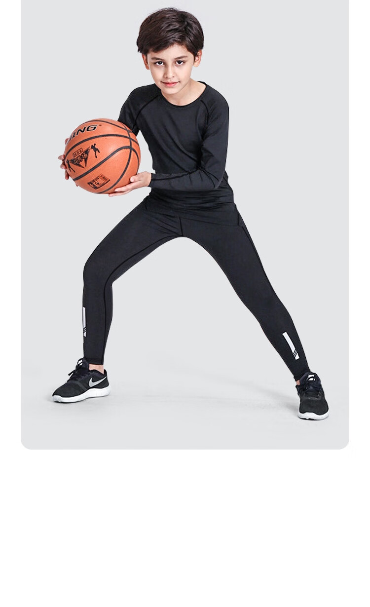 Fandimu Children's Sports Set, Boys' Tight-Fitting Breathable Track Training Running Youth Undershirt Basketball Uniform Four-Piece Set 15