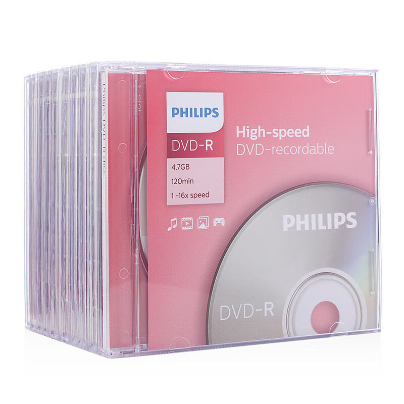 PHILIPS DVD-R Discs/Recordable Discs, Single Layer Box of 10 Pieces/pack, 16x Speed 4.7GB Blank Discs