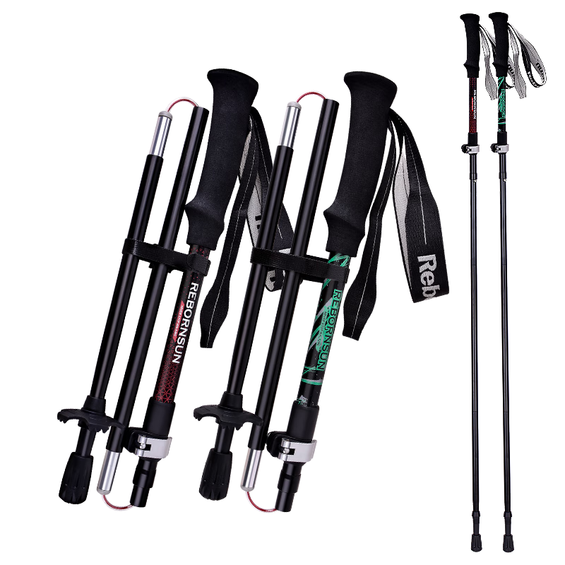 Lubinxun Carbon Fiber Aluminum Alloy Five-Section Folding Ultra-Light Portable Trekking Pole for Men And Women, Cross-Country Running Stick, Black
