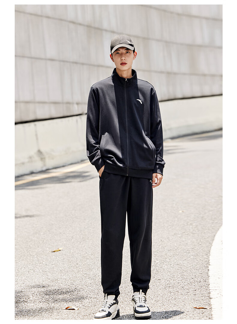 Anta Men's Fleece-Lined Sports Set Spring Windproof Stand Collar Zip-Up Jacket and Pants Sportswear Casual Pants 18