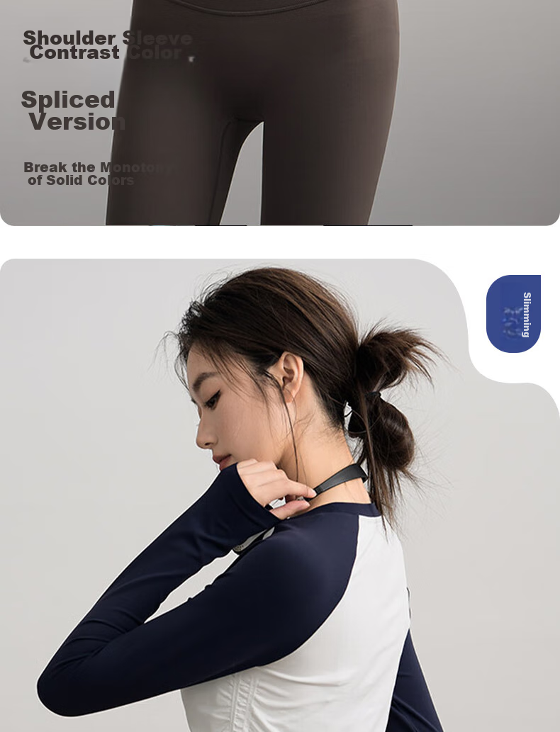 XUEXIMAN Yoga Top for Women, Contrasting Color Sports Long Sleeve Pilates Training Wear, Quick-Dry Running Fitness Clothing for Autumn And Winter 7