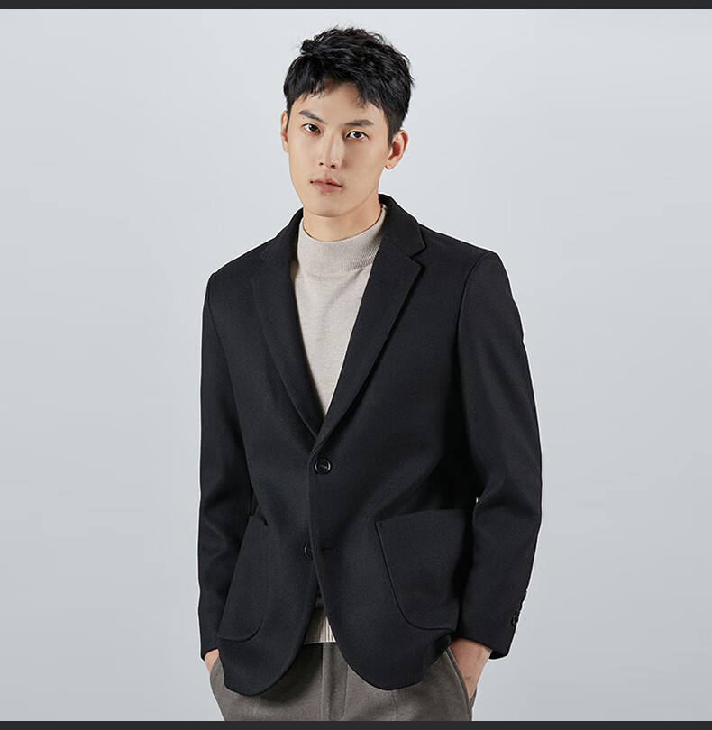 ROMON Wool Suit Jacket for Men, Autumn And Winter Business Casual Thick Coat, Men's Outerwear, 85XF Black 3XL 16