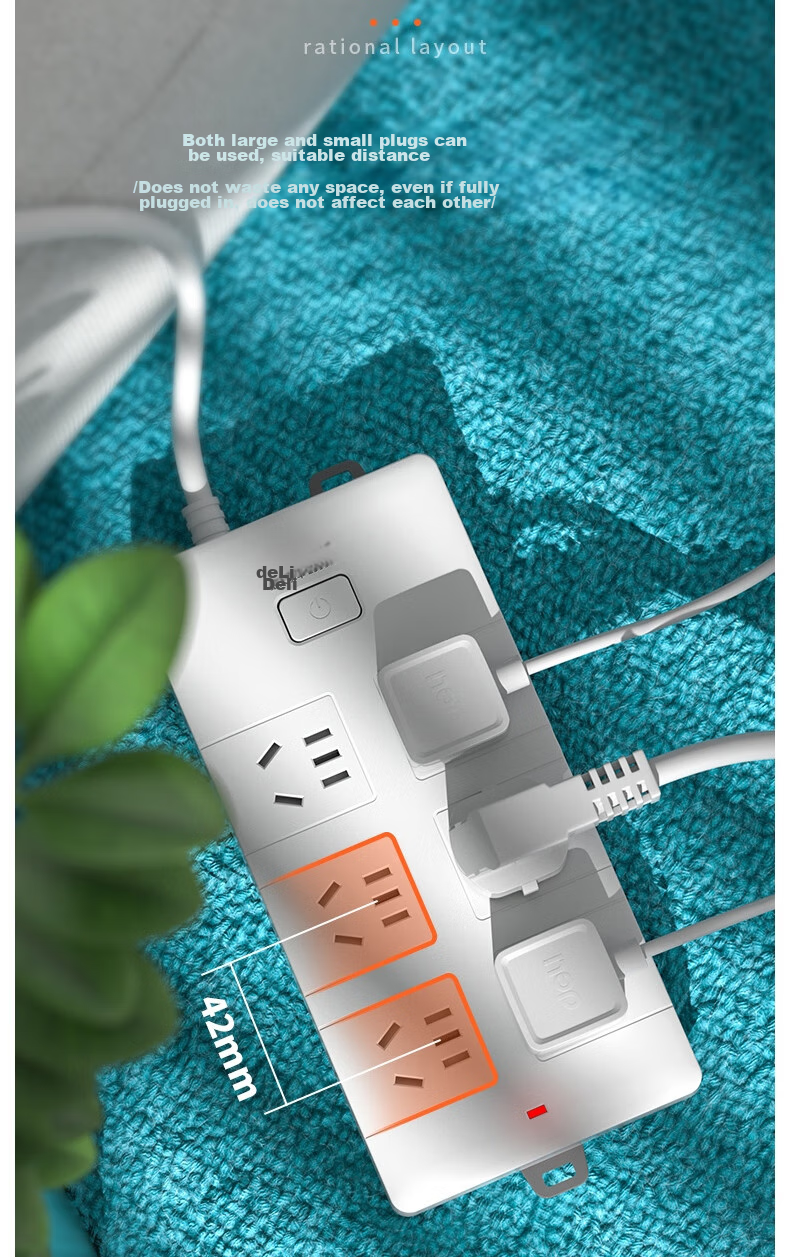 Deli 3C Certified National Standard Safe Power Strip/Extension Cord/Surge Protector with Master Switch, Child Safety Lock, 6 Outlets, 5 Meters, 18261 10