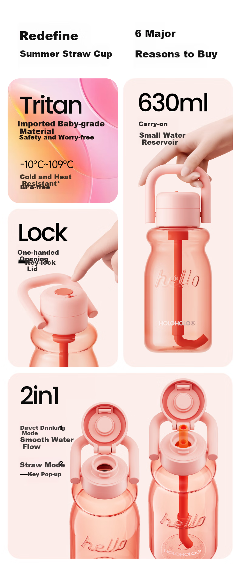 HOLOHOLO Large Capacity Straw Water Bottle, Tritan Material, Stylish Gift for Men And Women, Mid-Autumn Festival Essential, Suitable for Children, Students, And Sports 2