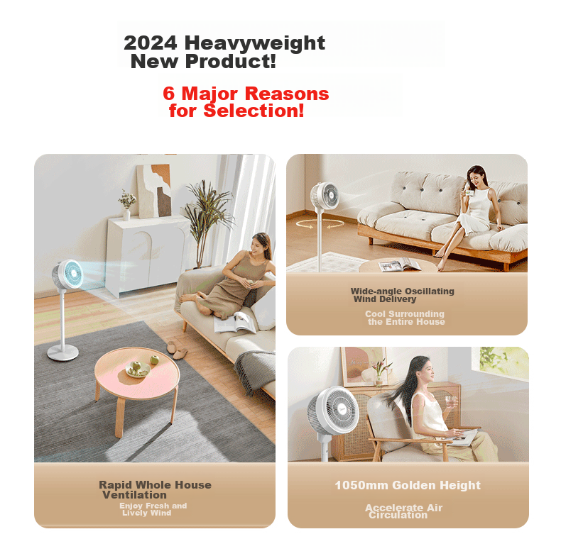 Midea [Storm Circulation] Air Circulator Fan, High Airflow Electric Fan, Floor Fan, Quiet Home Desktop Oscillating Fan, Bedroom Energy-Saving Small Fan, Gentle Wind Light Feather Fan FGA24TQ 6