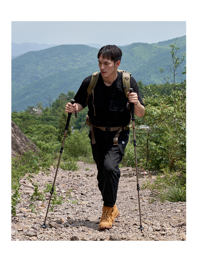 MOBIGARDEN Trekking Pole, Outdoor Camping Lightweight Three-Section Telescopic Aluminum Alloy Hiking Pole, NX23667002, Sand White 14