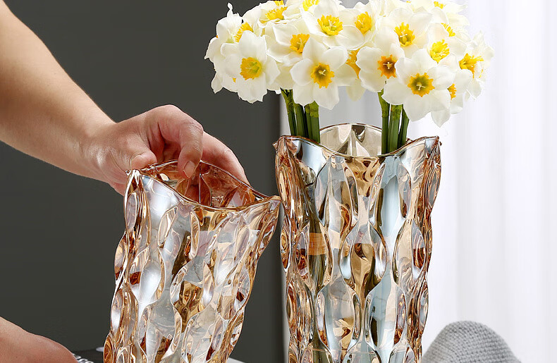 Shengshi Taibao Bohemian Crystal Glass Vase Transparent Hydroponic Container Flower Arrangement Table Decoration Amber 24cm 8